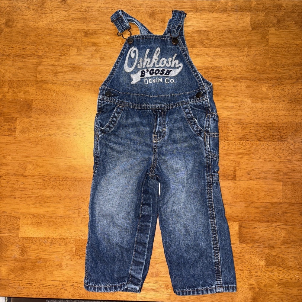 Vintage OshKosh BGosh Overalls Blue‎ Denim Toddler Kids Size 18 Months Vestbak